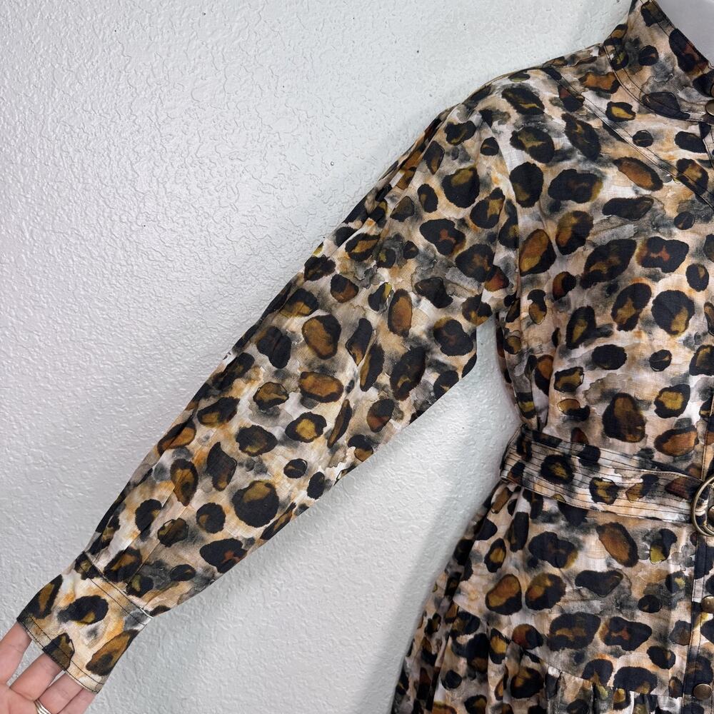 Karina Grimaldi Dress Women XS Leopard Shirt Belted Snap Long Sleeve Boho - Picture 7 of 11